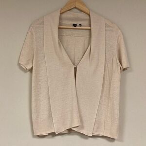 Tan Beige Cardigan Women's Medium Lightweight Short Sleeve Open Front Cover Up